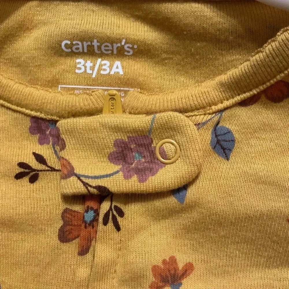 Carter's Toddler 1-Piece Mustard Floral 100% Snug Fit Cotton Footie Pajamas.